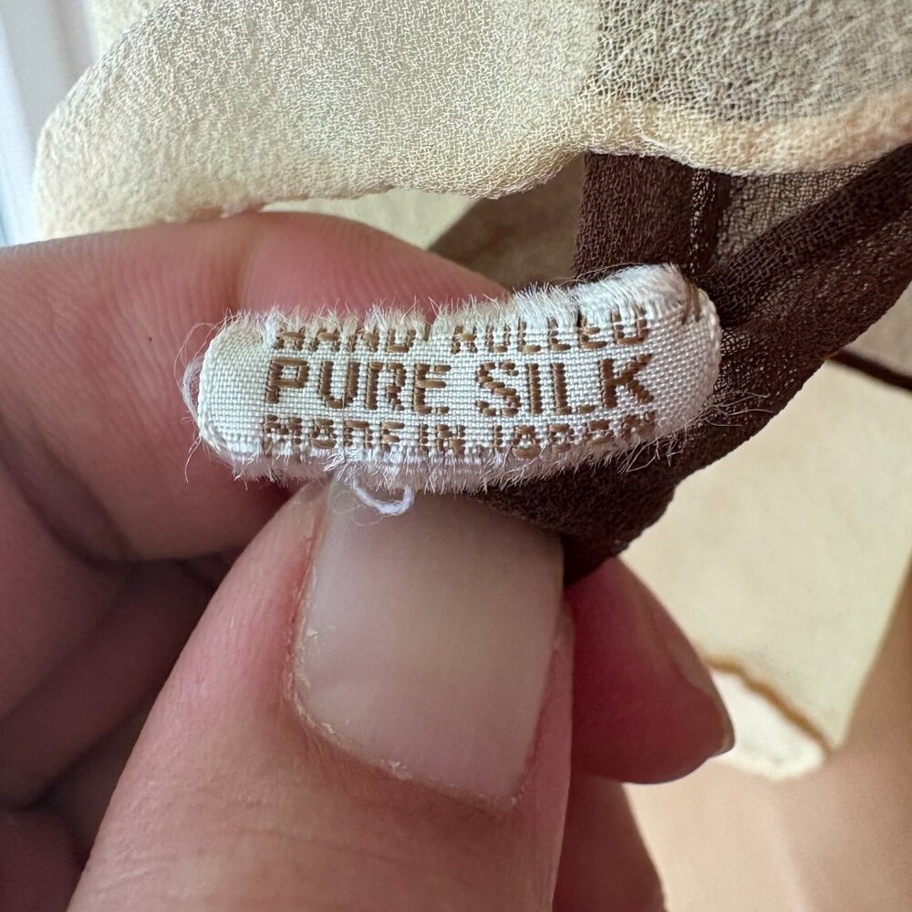 Pure Silk Scarf Brown Sand Ombre 100% Silk Beach Summer Hand Roll Made in Japan - Picture 8 of 8